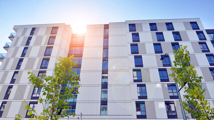 European residential architecture harmonizing with nature. Eco-friendly living in city with greens....