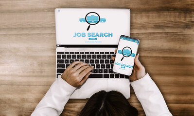Human Resources Recruitment and People Networking Concept. Modern graphic interface showing...