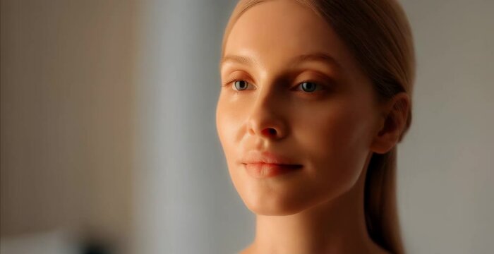 Face id scan, future. Portrait of young caucasian woman for face detection. biometrical scan reading for person identification. augmented reality. 3d technology concept