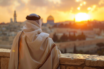 Jewish man in tallit at Yom Kippur. Rosh Hashanah.