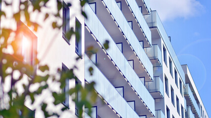 European residential architecture harmonizing with nature. Eco-friendly living in city with greens....