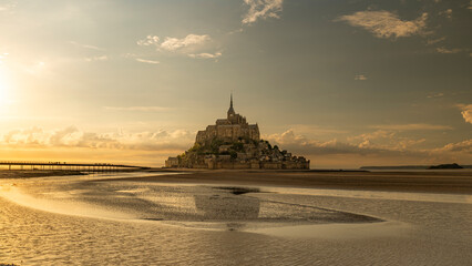 Sunset over Mont Saint-Michel in Normandy, France