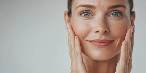 A beautiful middle age woman with beautiful skin. Skincare concept