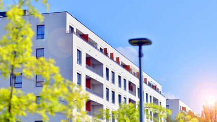 European residential architecture harmonizing with nature. Eco-friendly living in city with greens....
