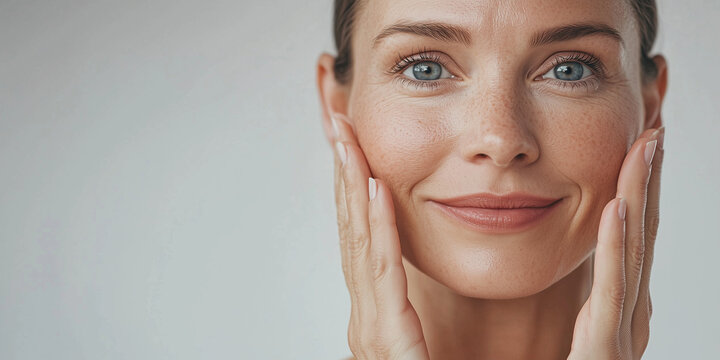 A beautiful middle age woman with beautiful skin. Skincare concept