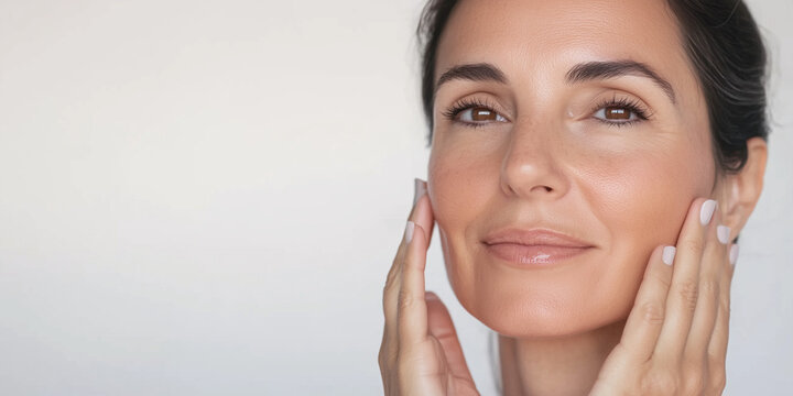 A beautiful middle age woman with beautiful skin. Skincare concept