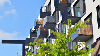 European residential architecture harmonizing with nature. Eco-friendly living in city with greens....