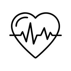 Heart and heartbeat line illustration, minimalistic design, black outline on white background
