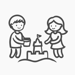 Cheerful children building a sandcastle together on the beach