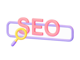 3d Seo text with search bar. Simple  vector image 