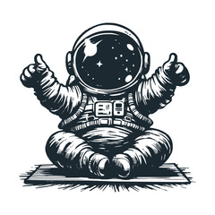 Cute astronaut two thumbs up. Black white vector. Icon and logo illustration.