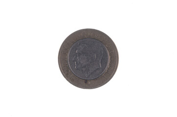 1 turkish lira coin isolated on white background