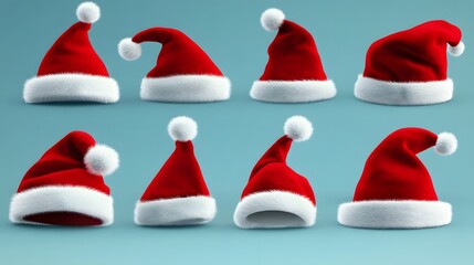 Set of Santa Claus Hats on White Background, Christmas, Nativity, Abstract Image, Texture, Pattern Background, Wallpaper, Cover and Screen of Smartphone, PC, Laptop, 9:16 and 16:9 Format
