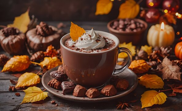 cup of coffee and chocolate with autumn vibes