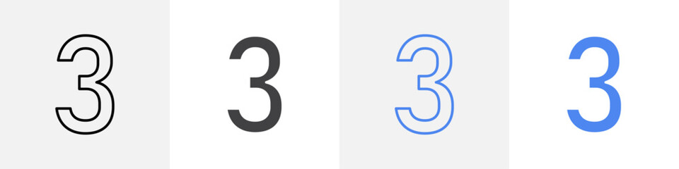 number 3 icon vector set use for web ui or app
