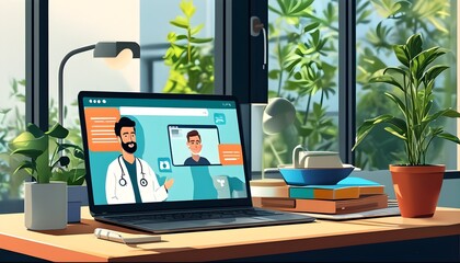 Virtual healthcare consultation through video call between patient and doctor, illustrating the essence of online medicine and telemedicine connectivity.