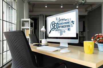 SEO search engine optimization for modish e-commerce and online retail business showing on computer screen