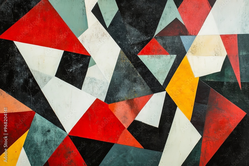 Leinwandbilder an edgy geometric abstract artwork featuring bold red and white shapes and angular patterns, creatin