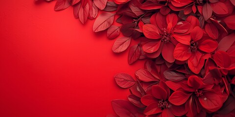 A collection of vibrant red flowers meticulously arranged on a matching red backdrop, conveying a sense of unity.