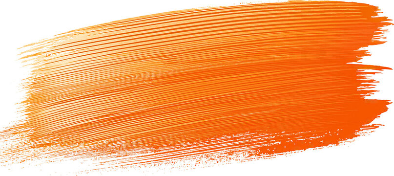 Pincelada laranja em fundo transparente. Efeito pincel, pintura de parede. Brushes. 