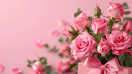 Banner with beautiful roses and gift, congratulations