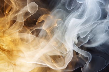 Fototapeta premium Abstract background with smoke and fire, flames of different colors, light blue and orange color gradient