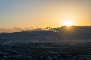 Sunlights shine from behind the mountain, beautiful scenery, natural concept