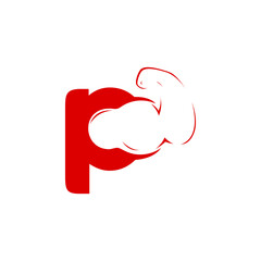 A combination logo between fitness hands with letters, numbers, alphabet, initials with a red base color for business purposes and others