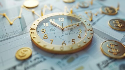 Delve into the captivating interplay between time and wealth illustrated in this remarkable image, ideally suited for themes related to finance, business areas, and motivational content