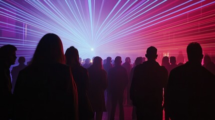 Fototapeta premium Silhouettes of People Enjoying a Laser Light Show