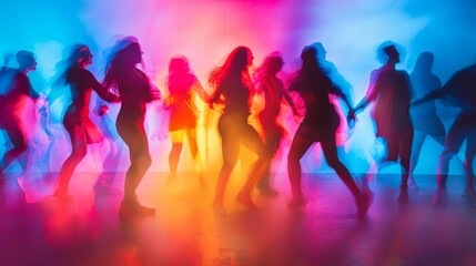 Silhouettes of People Dancing in Neon Lights