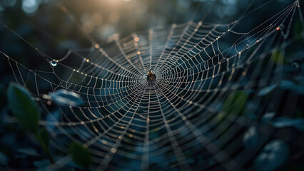 Spider on Dew-Covered Web