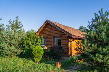 Wooden hotel cabin in the forest