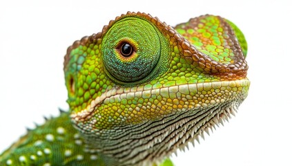 Obraz premium A close-up view of a vibrant green lizard showcasing its detailed scales and eyes
