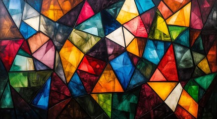 Vibrant stained glass artwork showcasing colorful geometric patterns in a unique design