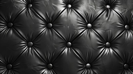 Fototapeta premium Horizontal elegant black leather background with button pattern.
