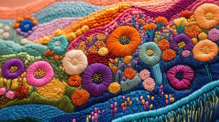 artistic handmade embroidery wall art displaying intricate patterns and vibrant colors, adding unique details to the home interior dcor