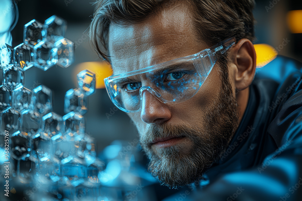 Poster a chemist using ai to predict molecular structures. concept of artificial intelligence in chemical r