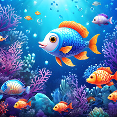 Naklejka premium under the sea filled with fish and coral