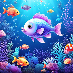 Naklejka premium under the sea filled with fish and coral