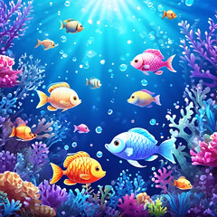 Naklejka premium under the sea filled with fish and coral