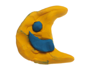 Colorful plasticine in shape moon, modeling clay isolated on white, clipping
