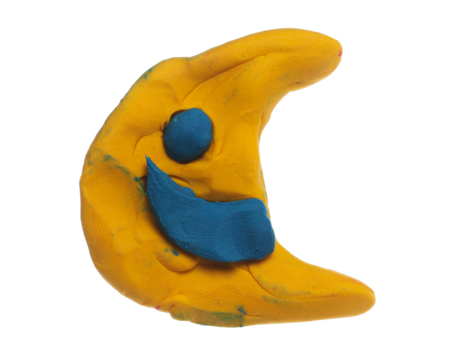 Colorful plasticine in shape moon, modeling clay isolated on white, clipping