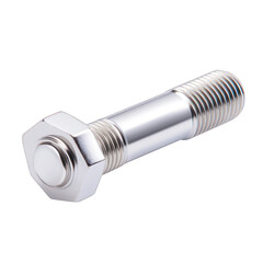 A close-up view of a shiny metal bolt, showcasing its smooth finish and precise threading essential for mechanical applications. transparent background