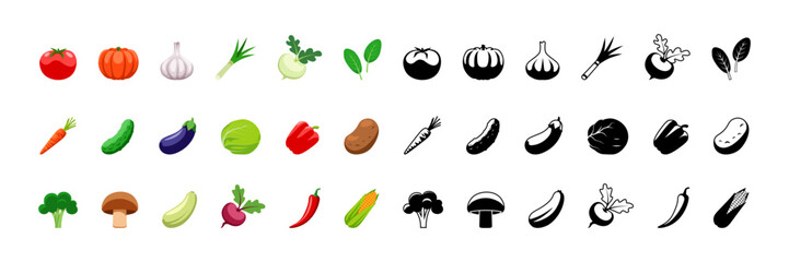 Vegetable icon. Vegetable icon set. Cartoon style. Vector silhouette.
