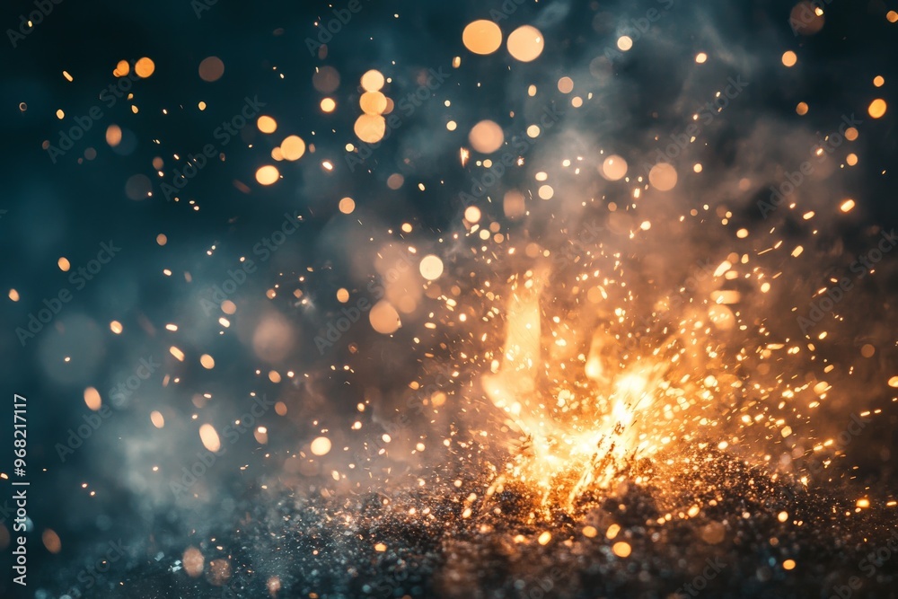 Aufkleber this image captures a dazzling fiery explosion with bright, glowing embers scattering in all directi