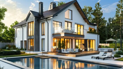 Obraz premium Modern Luxury Home with Pool and Backyard