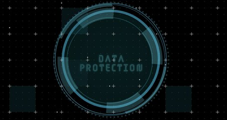 Animation of scope scanning with data protection text on black background