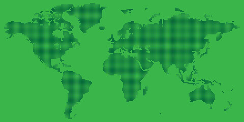 World map vector with dark green on light green colored round dotted