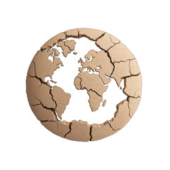 A cracked earth globe symbolizing environmental issues and the need for sustainability. transparent background